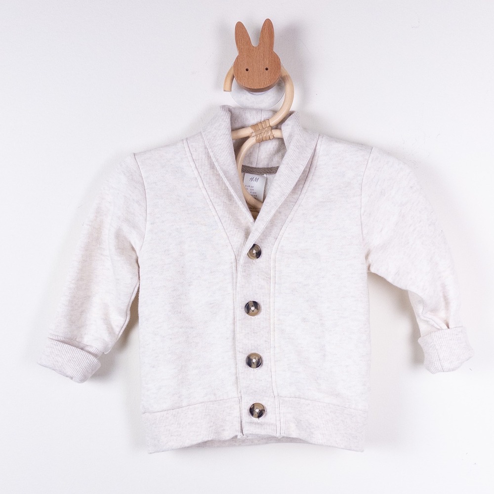 H&M Shawl Collar‎ Cardigan Baby 6M Oatmeal Heather Button Front Fleece